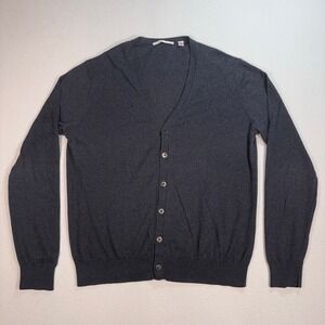 Uniqlo Cotton-Cashmere Cardigan Men's L Gray V-Neck Button Knit Sweater 061233
